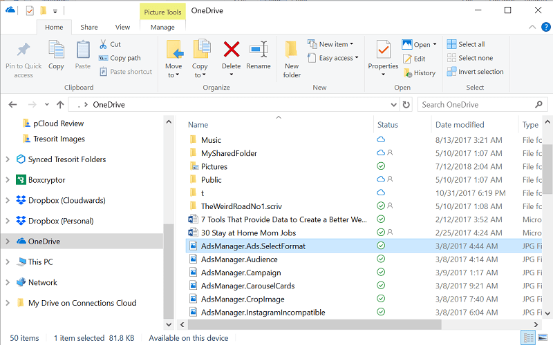 OneDrive Sync Folder-skuifbalk