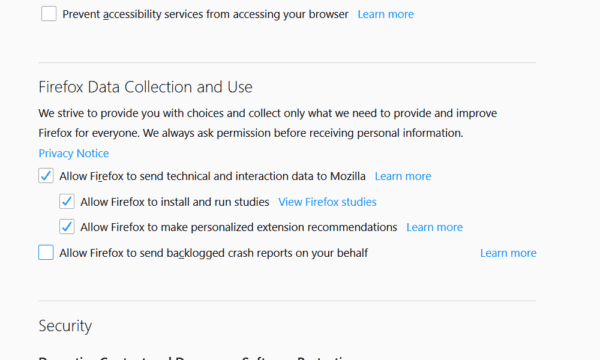 Firefox -DataCollection-instellings