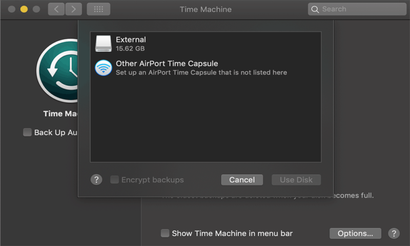 macOS时间机器选择驱动器
