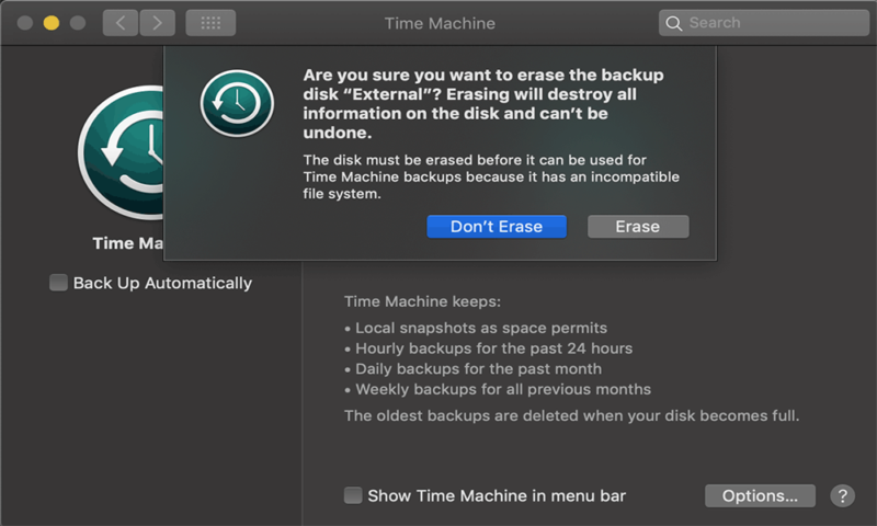 macOS时间机器擦除驱动器