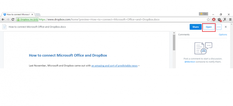 Otevřete soubory Dropbox v kancelářské webové aplikaci