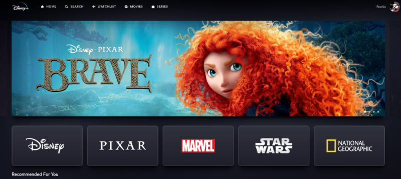 Disney + Homepage