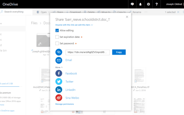 OneDrive创建链接文件共享