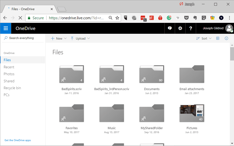 Soubory webového rozhraní OneDrive